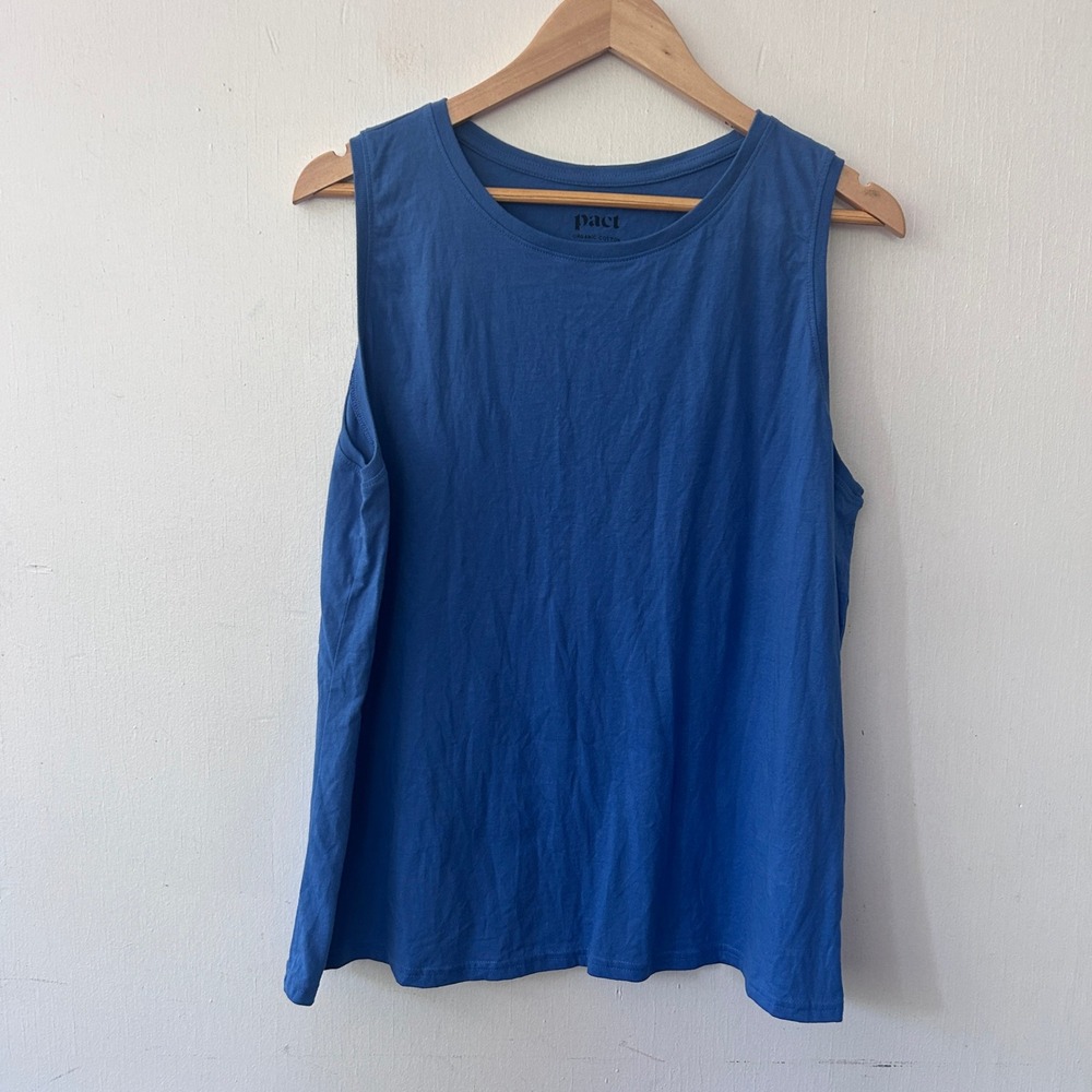 Pact Tank Top Womens XL Blue Organic Cotton Sleeveless Crew Neck Minimalist